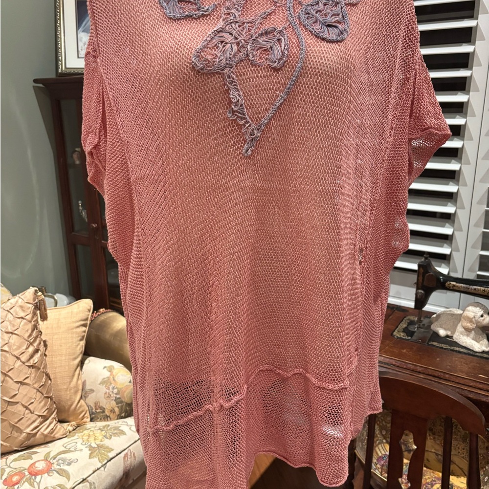 ZUZA BART Vintage Pink Knitted Linen Top Plus Size XXL